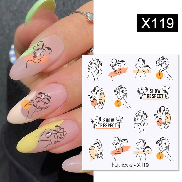 Harunouta Blue Ink Blooming Flowers Nail Water Decals Concise Floral Leaves Slider For Nails Geometric Waves DIY Manicures Tips Nail Stickers DailyAlertDeals X119  