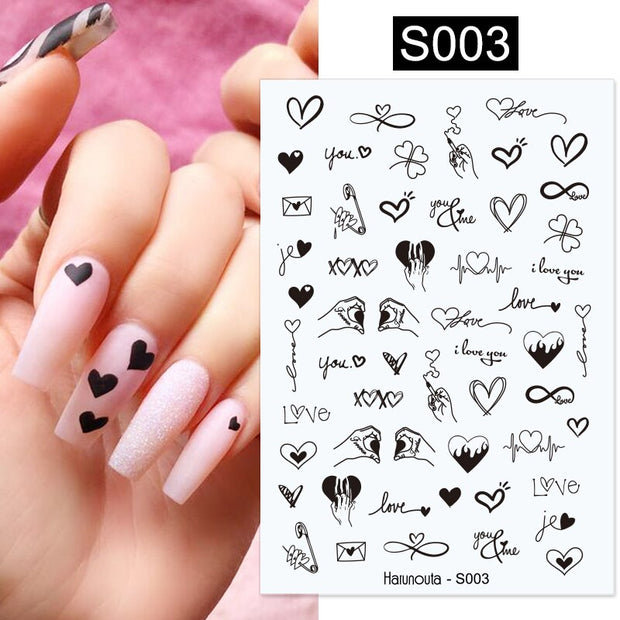 Harunouta Silver Black Geometric Textured Lines Stripe 3D Nail Sticker Flower Leaves Self Adhesive Transfer Sliders Paper 0 DailyAlertDeals S003  