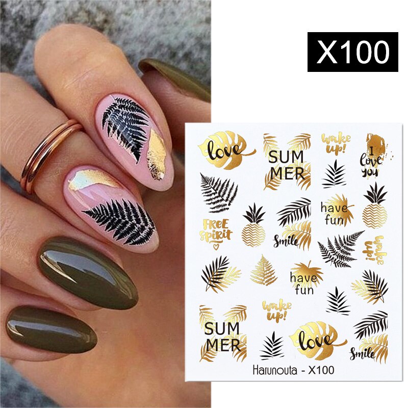 Harunouta Marble Blooming 3D Nail Sticker Decals Flower Leaves Transfer Water Sliders Abstract Geometric Lines Nail Watermark Nail Stickers DailyAlertDeals X100  