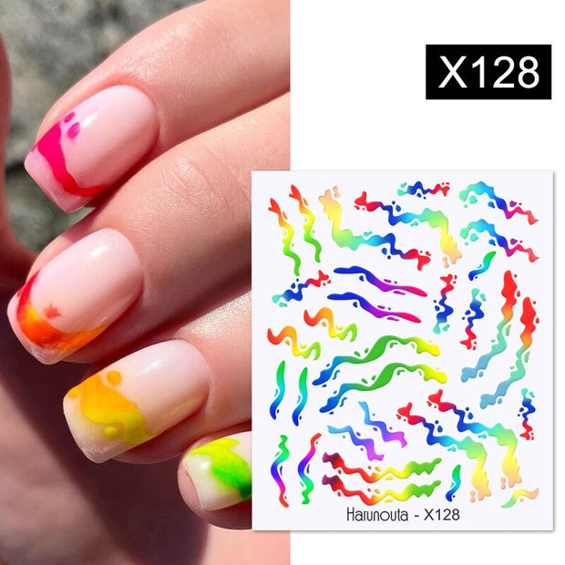 Harunouta Silver Black Geometric Textured Lines Stripe 3D Nail Sticker Flower Leaves Self Adhesive Transfer Sliders Paper 0 DailyAlertDeals X128  