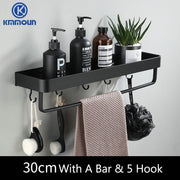Black / White Bathroom Shelf Shampoo Holder Kitchen Storage Rack Bathroom Hardware Space Aluminum Shower Room Accessory 0 DailyAlertDeals 30cm bar 5hook black China 