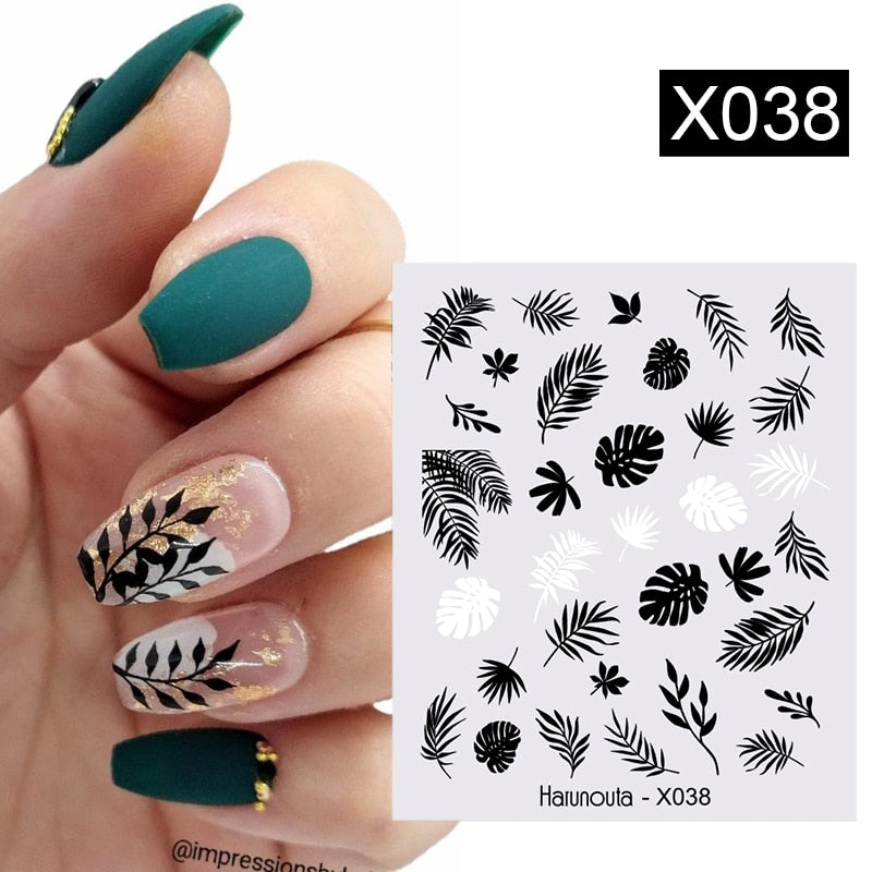 Harunouta Black Ink Blooming Marble Pattern Water Decals Stickers Black Line Flower Leaves Face Slider For Summer Nail Art Decor Decal stickers for nails DailyAlertDeals X038  