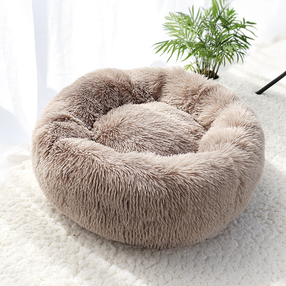 Pet Dog Bed Warm Fleece Round Dog Kennel House Beds & Sofas for pets DailyAlertDeals Brown Diameter 40cm China
