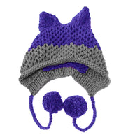 BomHCS Cute Fox Ears Beanie Winter Warm 100% Handmade Knit Hat 0 DailyAlertDeals Purple Gray  