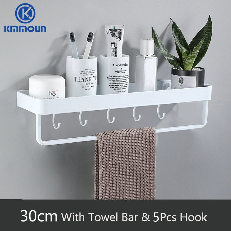 Black / White Bathroom Shelf Shampoo Holder Kitchen Storage Rack Bathroom Hardware Space Aluminum Shower Room Accessory 0 DailyAlertDeals 30cm bar 5hook white China 