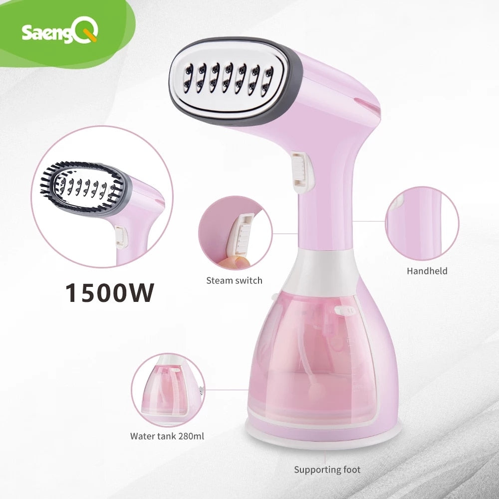 saengQ Handheld Garment Steamer 1500W Household Fabric Steam Iron 280ml Mini Portable Vertical Fast-Heat For Clothes Ironing Garment Steamers DailyAlertDeals   