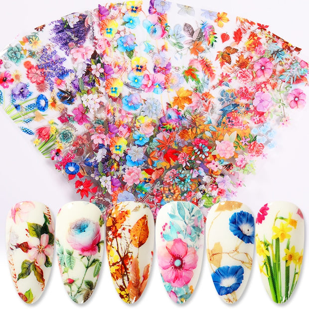 Nail Foils Marble Series Nail Transfer Foils Decorations DIY idea nail Art Transfer Sticker Decals Nail Accessories Nail Sticker DailyAlertDeals 10pcs-flower  