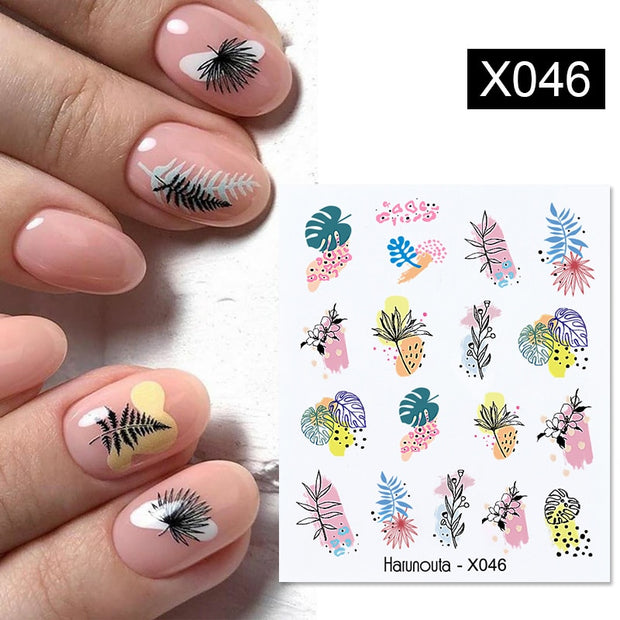 Harunouta Abstract Lady Face Water Decals Fruit Flower Summer Leopard Alphabet Leaves Nail Stickers Water Black Leaf Sliders Nail Stickers DailyAlertDeals X046  