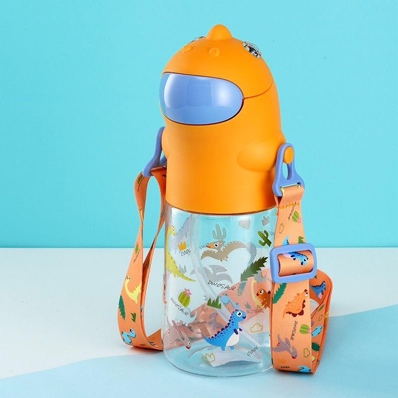 New Pinkah Children Straw Kettle with Shoulder Strap Portable School Plastic Water Bottle Creative Cartoon Dinosaur Shape 450ML Portable School Plastic Water Bottle DailyAlertDeals China 450-560ml Yellow 560ml