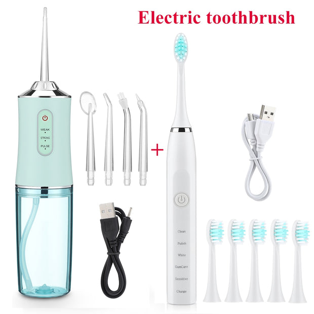 Oral Irrigator Portable Dental Water Flosser USB Rechargeable Water Jet Floss Tooth Pick 4 Jet Tip 220ml 3 Modes IPX7 1400rpm 0 DailyAlertDeals France with toothbrush 
