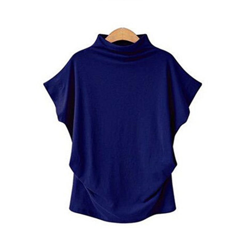 Jocoo Jolee Women Casual Turtleneck Short Batwing Sleeve Blouse Female Cotton Solid Oversized Tops Ladies Shirt 2020 Clothing  DailyAlertDeals Royal Blue S 