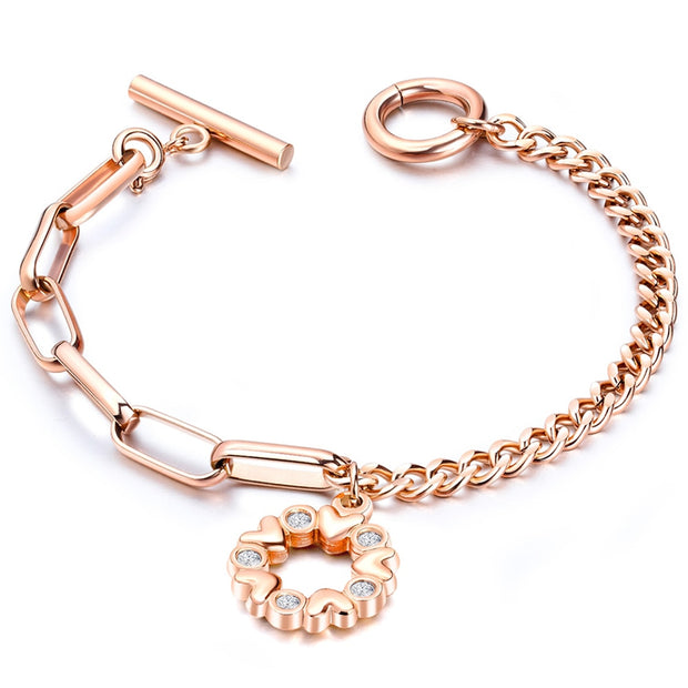 Stainless Steel Love Heart Bracelets For Women Party Gift Fashion Joyas de Chain Charm Bracelets Jewelry Wholesale Text Engraved 0 DailyAlertDeals BR1004-R China 18cm