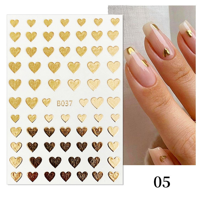 The New Heart Love Design Gold Sliver 3D Nail Art Sticker English Letter French Striping Lines Trasnfer Sliders Valentine Decor Nail Stickers DailyAlertDeals 38  