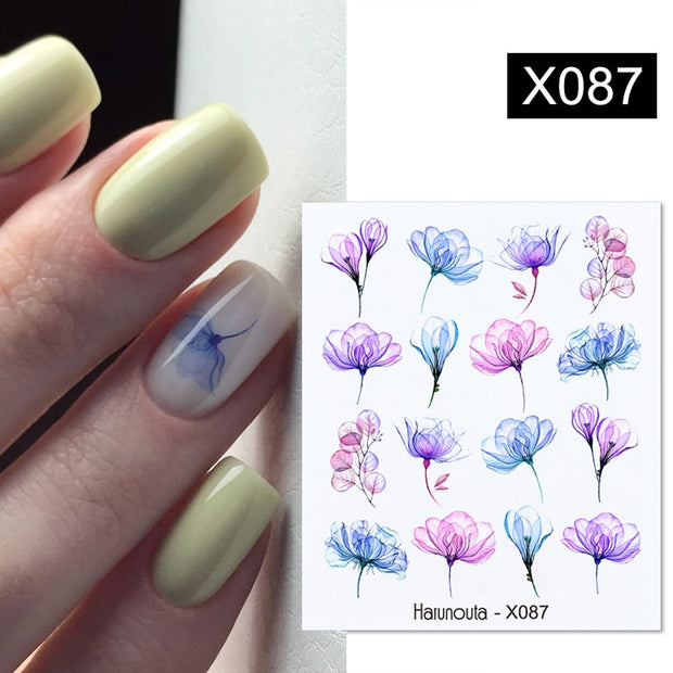Harunouta  1Pc Spring Water Nail Decal And Sticker Flower Leaf Tree Green Simple Summer Slider For Manicuring Nail Art Watermark 0 DailyAlertDeals X087  