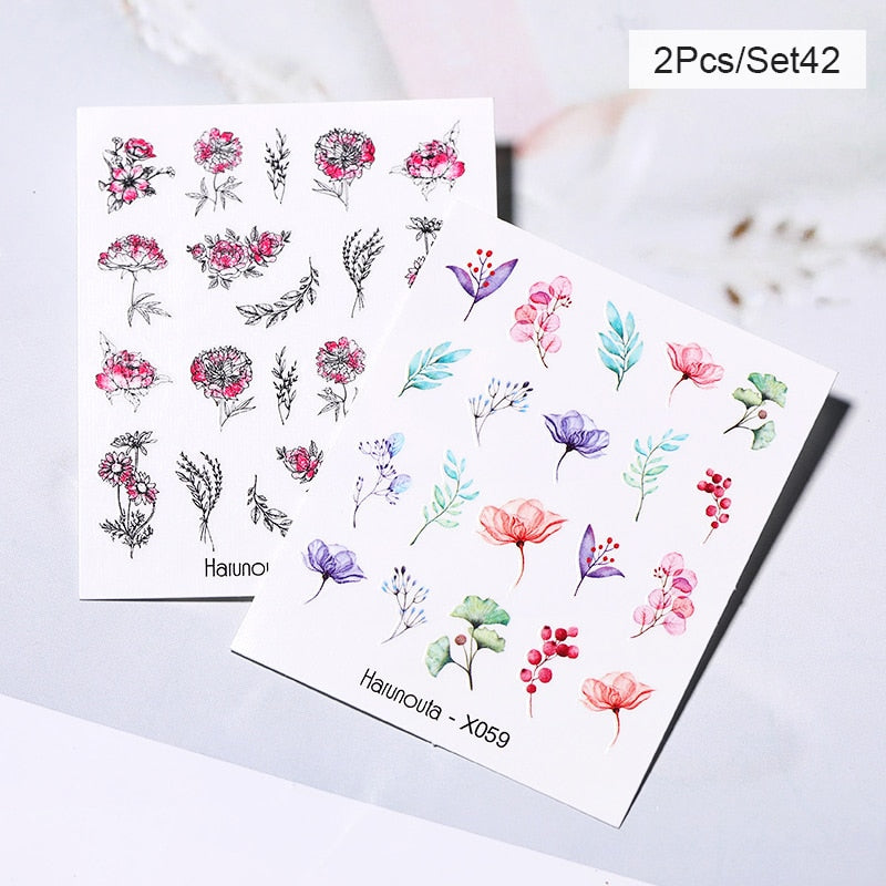 Harunouta Abstract Lady Face Water Decals Fruit Flower Summer Leopard Alphabet Leaves Nail Stickers Water Black Leaf Sliders 0 DailyAlertDeals 2pcs-42  