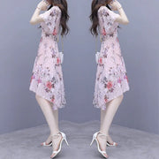 2022 New fashion women&#39;s French dress female temperament Round neck long-sleeved chiffon floral dresses 0 DailyAlertDeals   