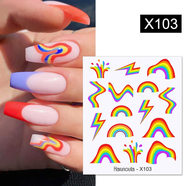 Harunouta Blooming Ink Marble 3D Nail Sticker Decals Leaves Heart Transfer Nail Sliders Abstract Geometric Line Nail Water Decal nail decal stickers DailyAlertDeals X103  