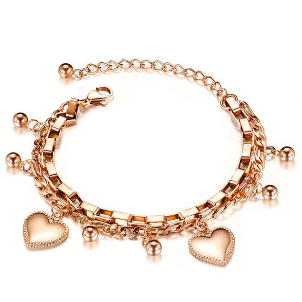 Stainless Steel Love Heart Bracelets For Women Party Gift Fashion Joyas de Chain Charm Bracelets Jewelry Wholesale Text Engraved 0 DailyAlertDeals BR1001-R China 18cm