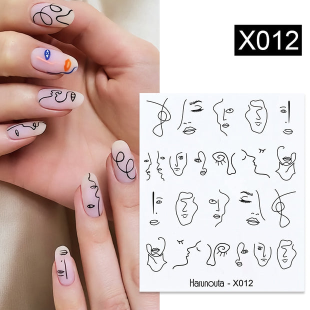 Harunouta Abstract Lady Face Water Decals Fruit Flower Summer Leopard Alphabet Leaves Nail Stickers Water Black Leaf Sliders Nail Stickers DailyAlertDeals 13  