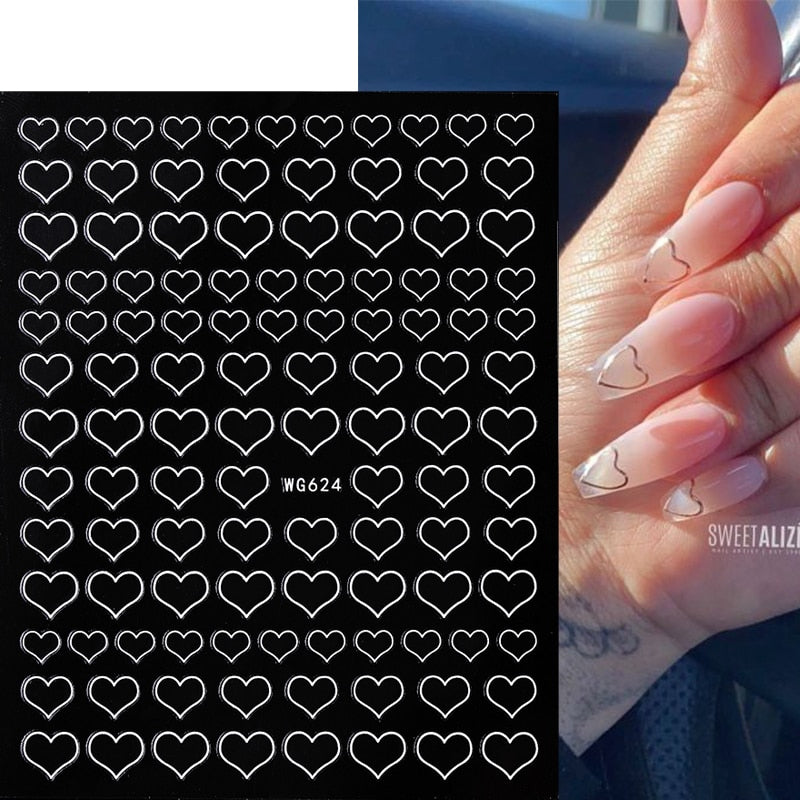 The New Heart Love Design Gold Sliver 3D Nail Art Sticker English Letter French Striping Lines Trasnfer Sliders Valentine Decor Nail Stickers DailyAlertDeals 04  