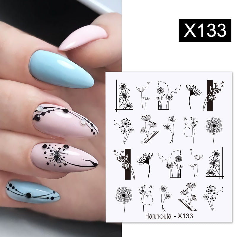 Harunouta French Black White Geometrics Pattern Water Decals Stickers Flower Leaves Slider For Nails Spring Summer Nail Design Nail Stickers DailyAlertDeals X133  