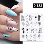 Harunouta French Black White Geometrics Pattern Water Decals Stickers Flower Leaves Slider For Nails Spring Summer Nail Design 0 DailyAlertDeals X133  