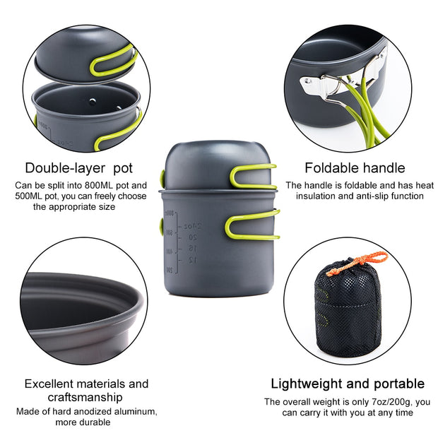 Widesea Ultralight Camping Cooking Utensils Outdoor Tableware Pot Set Hiking Picnic Travel Tourist Dishes Supplies Equipment Camping Cooking Utensils DailyAlertDeals   