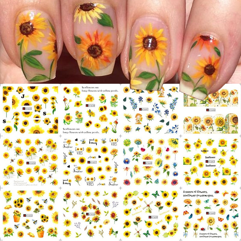12 Designs Nail Stickers Set Mixed Floral Geometric Nail Art Water Transfer Decals Sliders Flower Leaves Manicures Decoration 0 DailyAlertDeals 55  