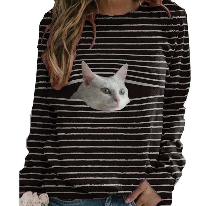 Funny Cute Cat 3D Print Casual Pullovers Women Clothes Spring Autumn Sweatshirts Long Sleeve T-Shirts Lady Clothing Fashion Tops 0 DailyAlertDeals   