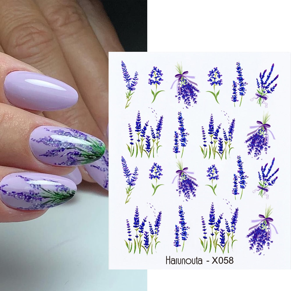 Harunouta 1 Sheet Nail Water Decals Transfer Lavender Spring Flower Leaves Nail Art Stickers Nail Art Manicure DIY Nail Stickers DailyAlertDeals X058  