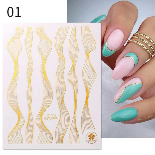 French 3D Nail Decals Stickers Stripe Line French Tips Transfer Nail Art Manicure Decoration Gold Reflective Glitter Stickers nail art DailyAlertDeals CB090 01  