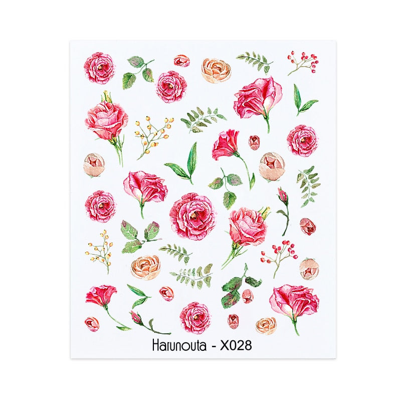 Harunouta French Flower Vine Water Decals Spring Summer Leopard Alphabet Leaves Charms Sliders Nail Art Stickers Decorations Tip Nail Stickers DailyAlertDeals X028  