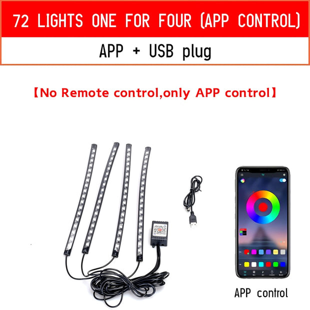 Rgb Led Lights for Cars Ambient Lighting Car Interior Neon Light With Music Voice Control App Inside Car Lights RGB LED Light with control DailyAlertDeals 72LED USB APP  