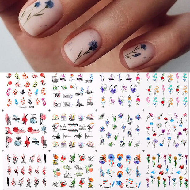12 Designs Nail Stickers Set Mixed Floral Geometric Nail Art Water Transfer Decals Sliders Flower Leaves Manicures Decoration 0 DailyAlertDeals D004  