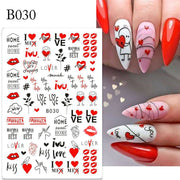 Harunouta Valentine's Day 3D Nail Stickers Heart Flower Leaves Line Sliders French Tip Nail Art Transfer Decals 3D Decoration 0 DailyAlertDeals B030  