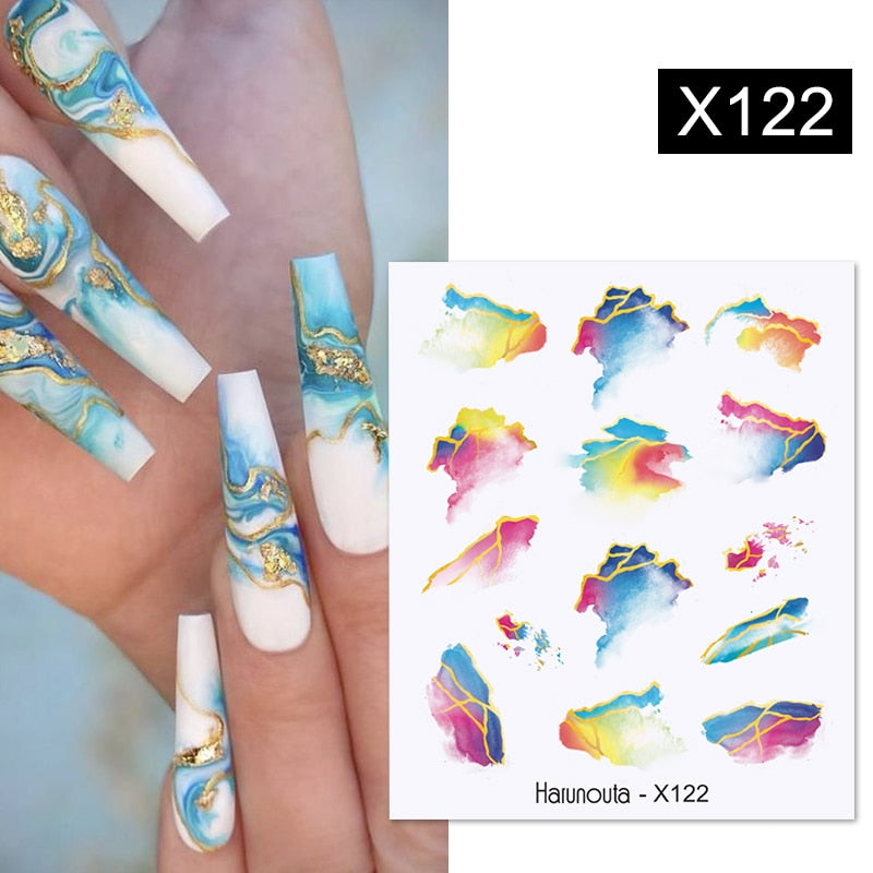 Harunouta Black Lines Flower Leaf Water Decals Stickers Spring Simple Green Theme Face Marble Pattern Slider For Nails Art Decor Nail Stickers DailyAlertDeals X122  