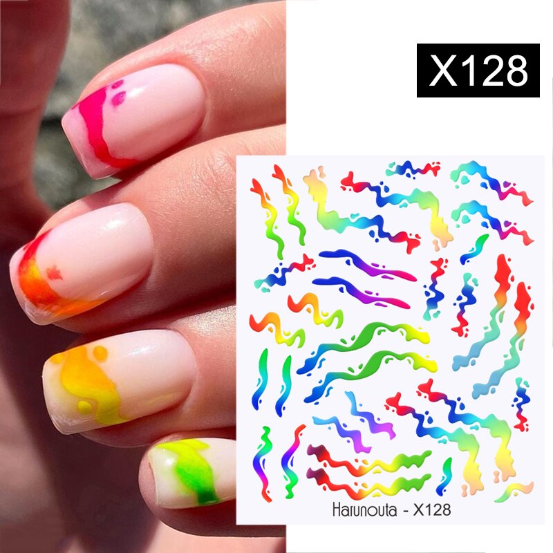 Harunouta French Line Pattern 3D Nail Art Stickers Fluorescence Color Flower Marble Leaf Decals On Nails  Ink Transfer Slider 0 DailyAlertDeals X128  