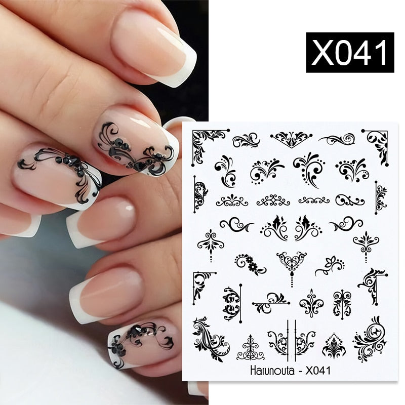 Harunouta 1pcs Nail Sticker Flower Water Transfer White Rose Necklace Lace Jewelry Nail Water Decal Black Wraps Tips 0 DailyAlertDeals X041  