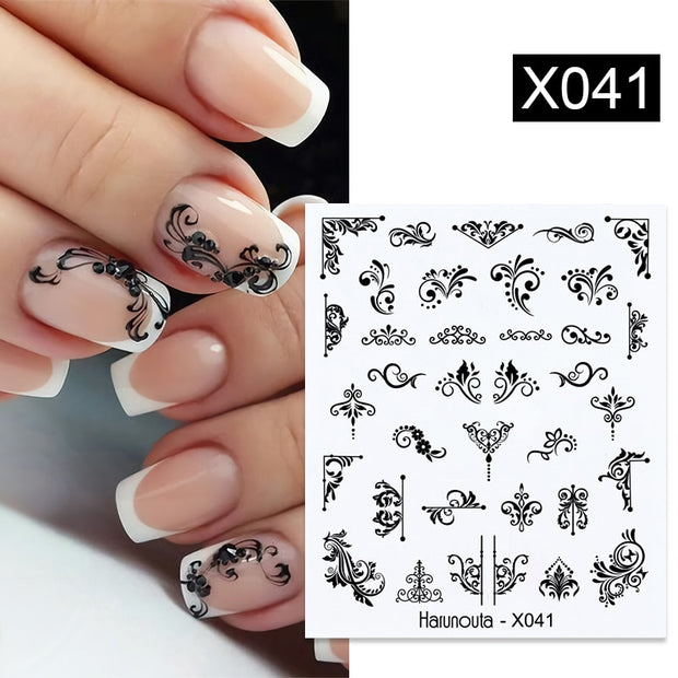 Harunouta 1pcs Nail Sticker Flower Water Transfer White Rose Necklace Lace Jewelry Nail Water Decal Black Wraps Tips 0 DailyAlertDeals X041  