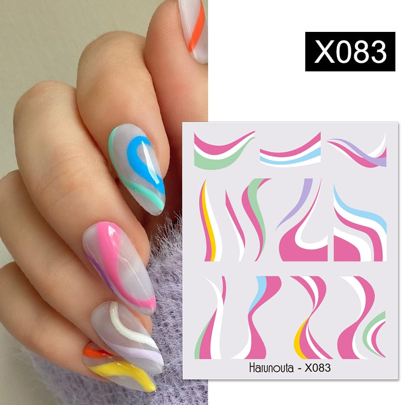 Harunouta Blue Ink Blooming Flowers Nail Water Decals Concise Floral Leaves Slider For Nails Geometric Waves DIY Manicures Tips Nail Stickers DailyAlertDeals X083  