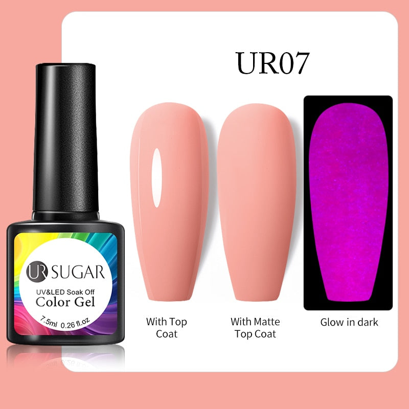 UR SUGAR Fluorescent Gel Nail Polish Neon Yellow Green Blue Color Gel Soak Off UV Nail Gel Varnish For Nail Art Top Coat Neon Fluorescent Gel Nail Polish DailyAlertDeals Luminous 7  