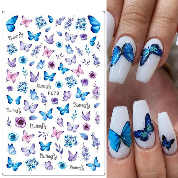 Nail Blue Butterfly Stickers Flowers Leaves Self Adhesive Decals 3D Transfer Sliders Wraps Manicure Foils DIY Decorations Tips 0 DailyAlertDeals 01  