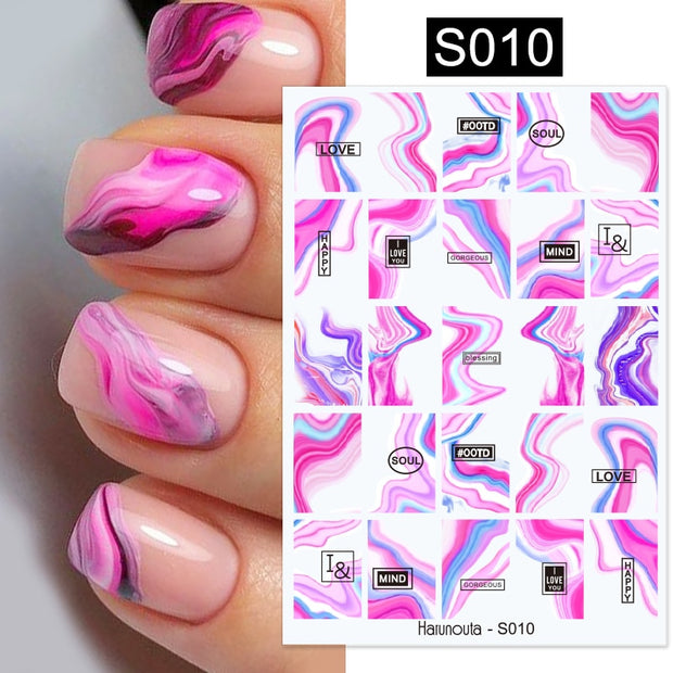 Harunouta Valentine's Day 3D Nail Stickers Heart Flower Leaves Line Sliders French Tip Nail Art Transfer Decals 3D Decoration Nail Stickers DailyAlertDeals S010  