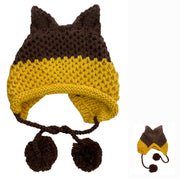 BomHCS Cute Fox Ears Beanie Winter Warm 100% Handmade Knit Hat 0 DailyAlertDeals Yellow Dark Coffee  