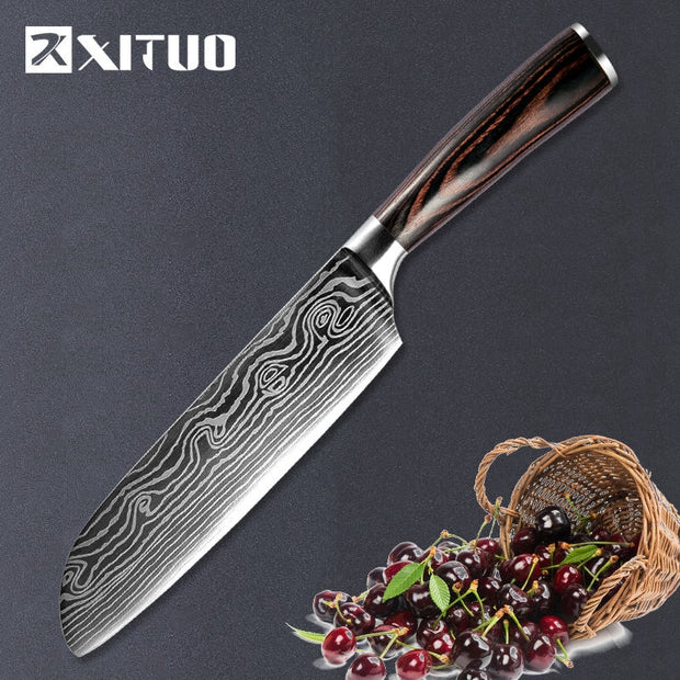 XITUO 1-5PCS set Chef Knife Japanese Stainless Steel Sanding Laser Pattern Knives Professional Sharp Blade Knife Cooking Tool 0 DailyAlertDeals 7inch Santoku knife China 