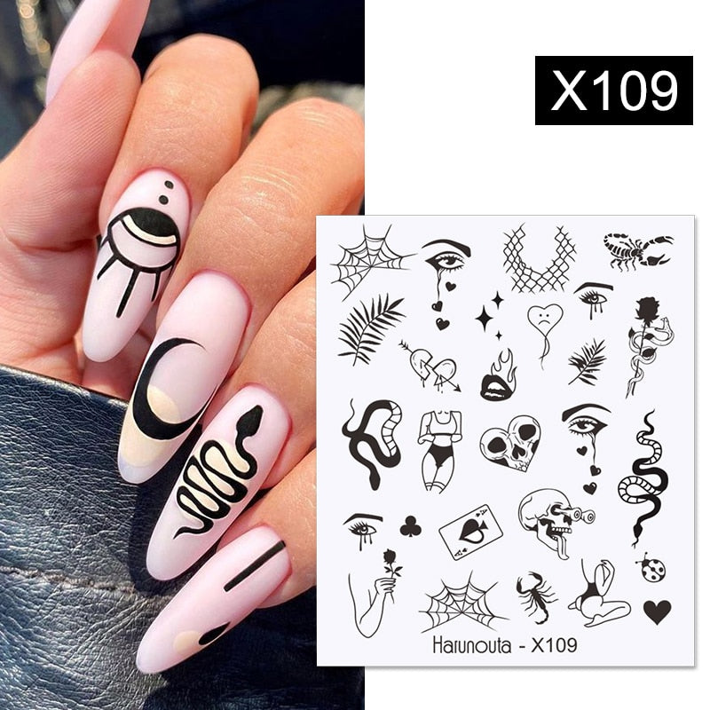 Harunouta Blue Ink Blooming Flowers Nail Water Decals Concise Floral Leaves Slider For Nails Geometric Waves DIY Manicures Tips Nail Stickers DailyAlertDeals X109  
