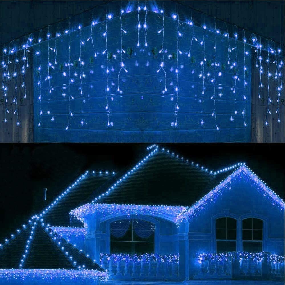 Christmas Decorations For Home Outdoor LED Curtain Icicle String Light Street Garland On The House Winter 220V 5m Droop 0.6-0.8m RGB LED String DailyAlertDeals Blue 3.5m 96 leds EU plug  Steady on
