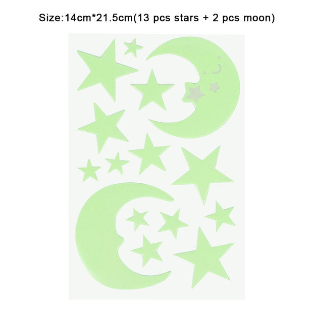 Luminous 3D Stars Dots Wall Sticker for Kids Room Bedroom Home Decoration Glow In The Dark Moon Decal Fluorescent DIY Stickers Decorative Stickers DailyAlertDeals 13pcs star 2pcsmoon  