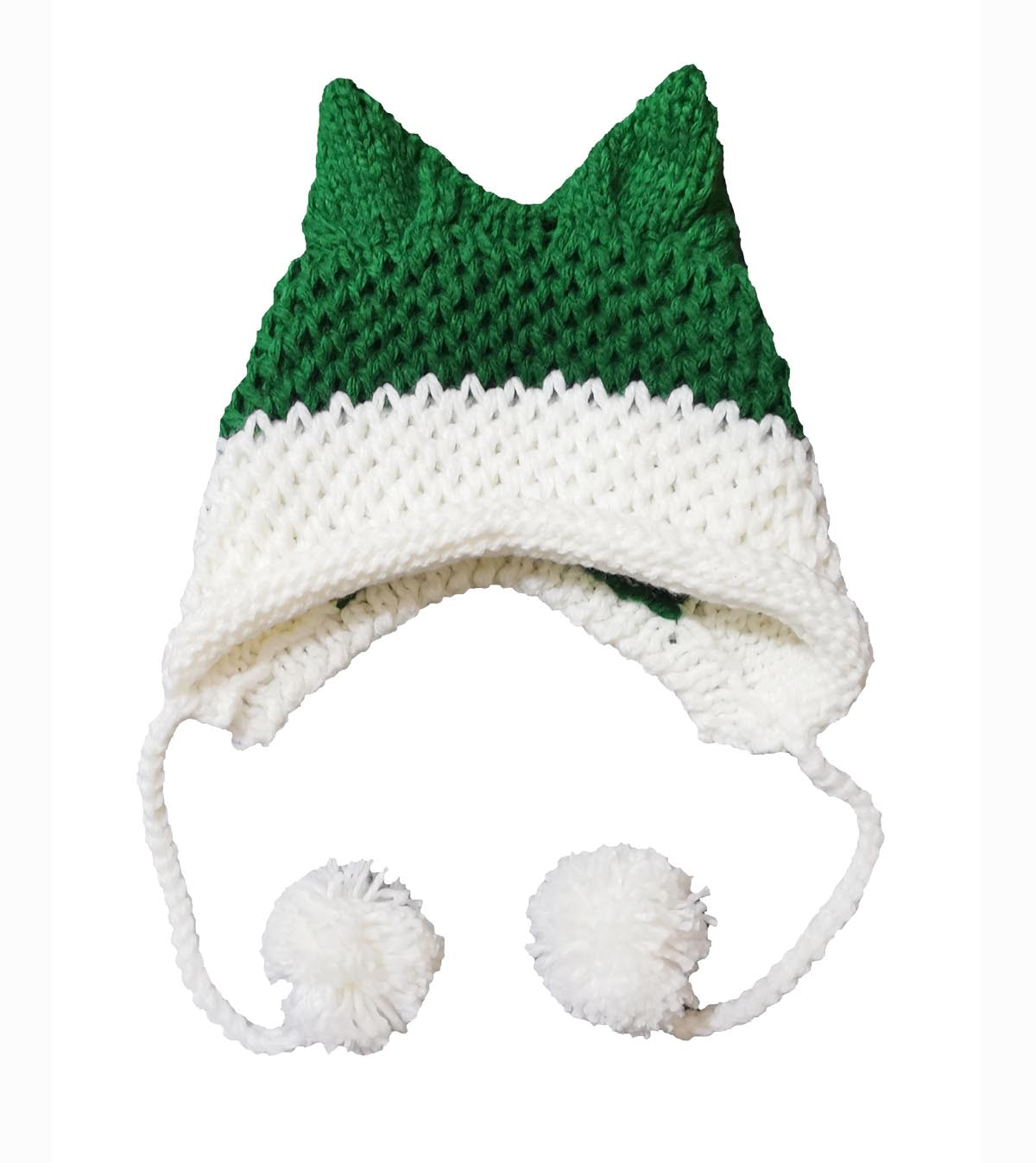 BomHCS Cute Fox Ears Beanie Winter Warm 100% Handmade Knit Hat 0 DailyAlertDeals Green White  