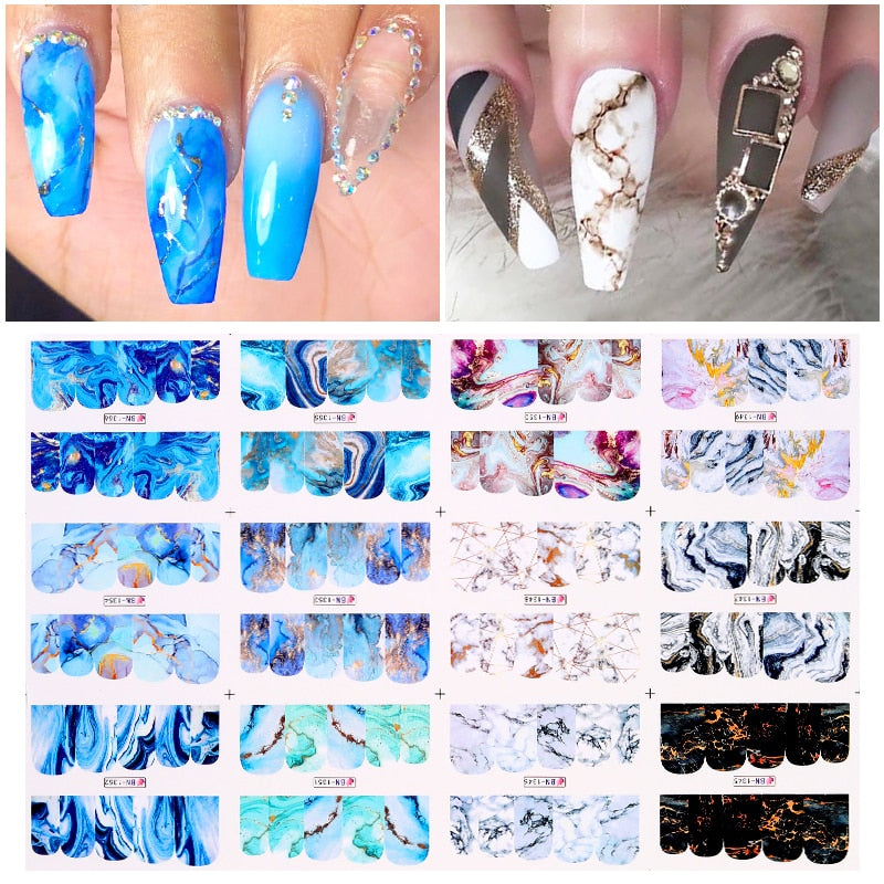 12 Designs Nail Stickers Set Mixed Floral Geometric Nail Art Water Transfer Decals Sliders Flower Leaves Manicures Decoration 0 DailyAlertDeals